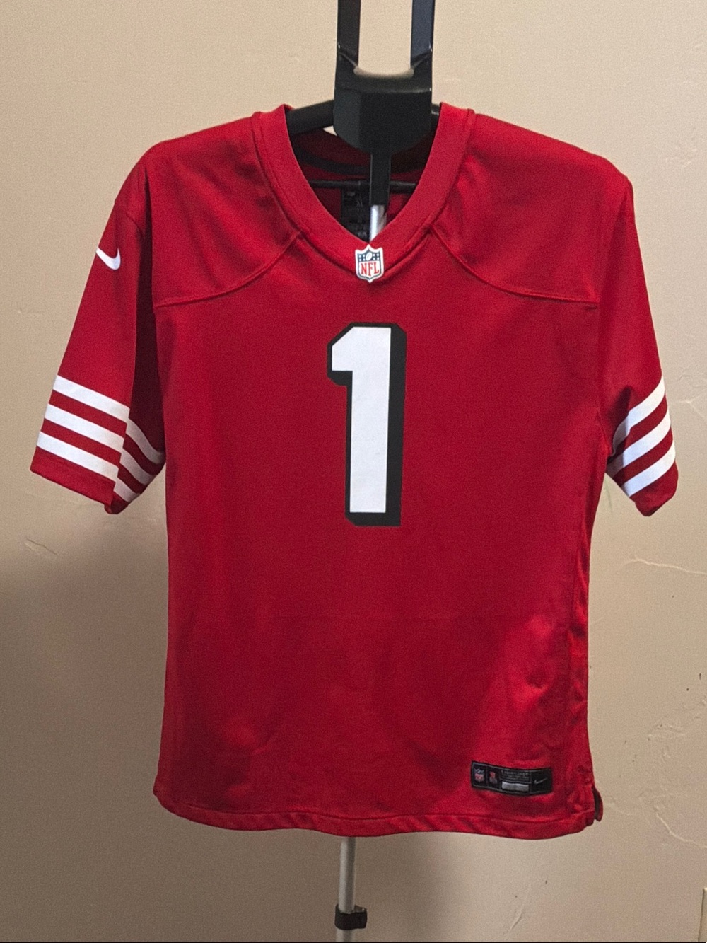 Nike Red Men's Football Jersey #1 with White Accents